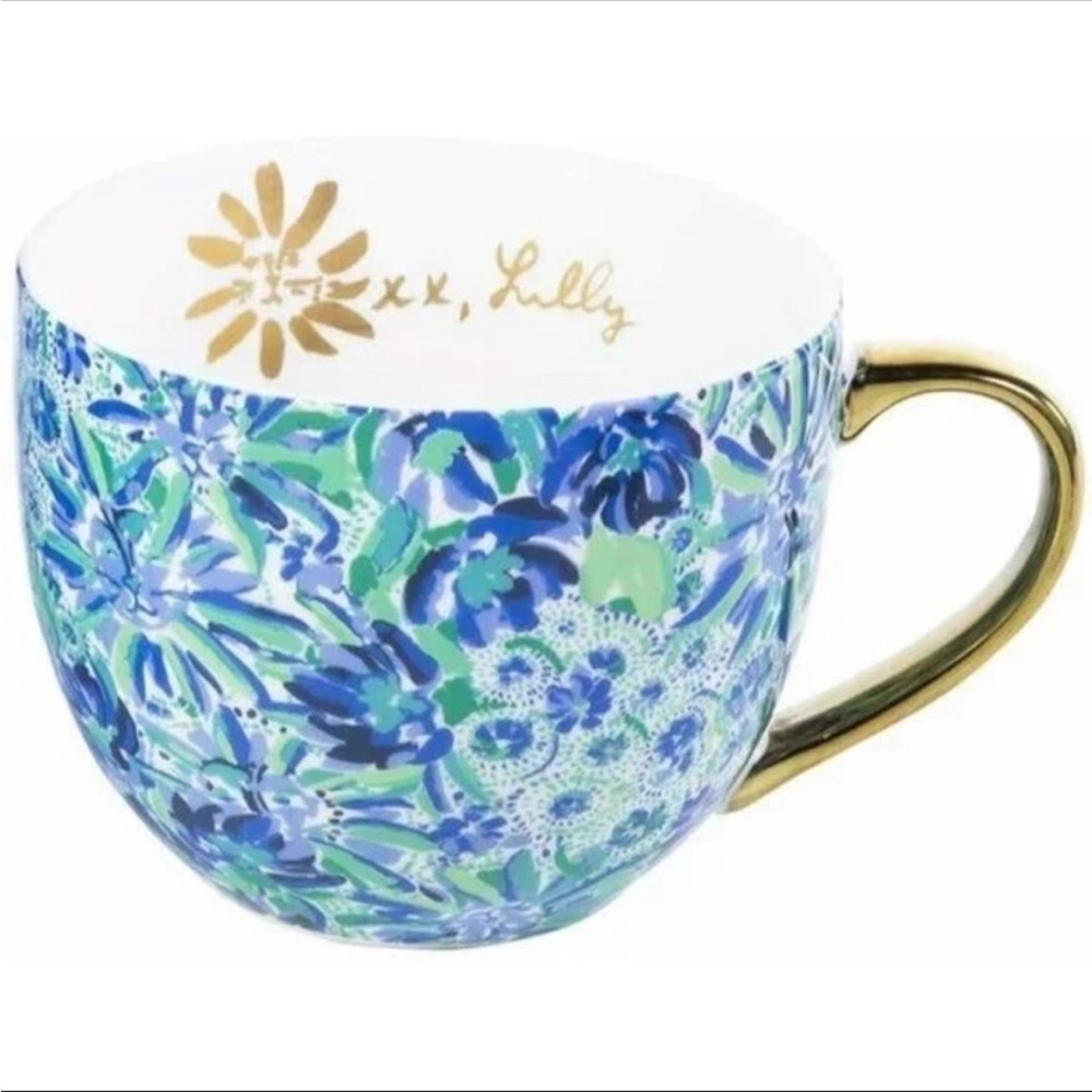 NWOB Lily Pulitzer Blue Floral Ceramic Mug W/ Gold Handle 12oz
